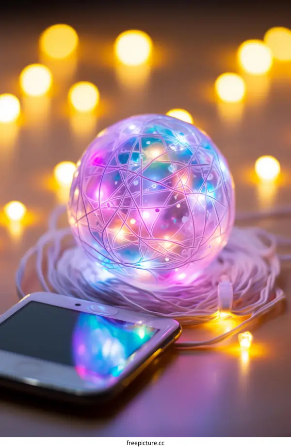 Glowing Ball of String Lights with a Phone
