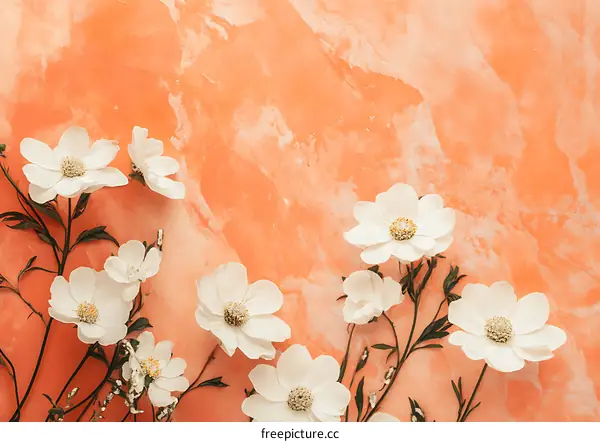 White Flowers on Orange Background