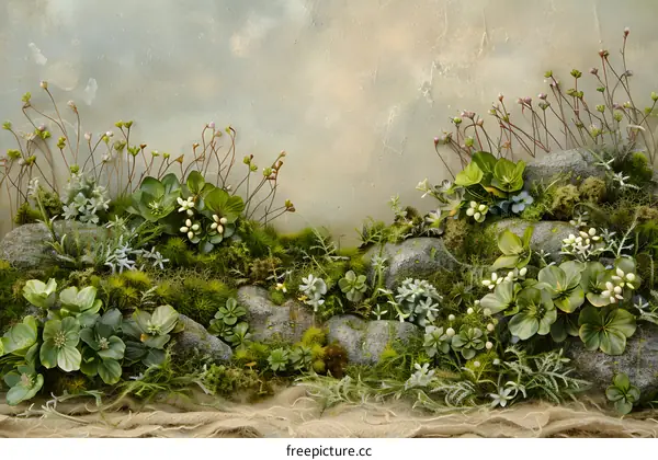 Artificial Green Plants and Rocks Wall Decoration