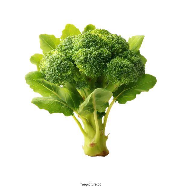 [Transparent Background PNG]Fresh Broccoli Head with Leaves Close-up
