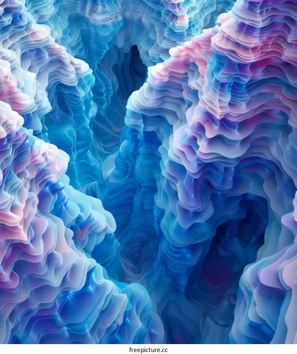 Abstract 3D Mountainous Terrain in Blue and Purple