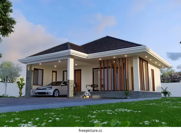 Modern White House Design with a Car in the Garage
