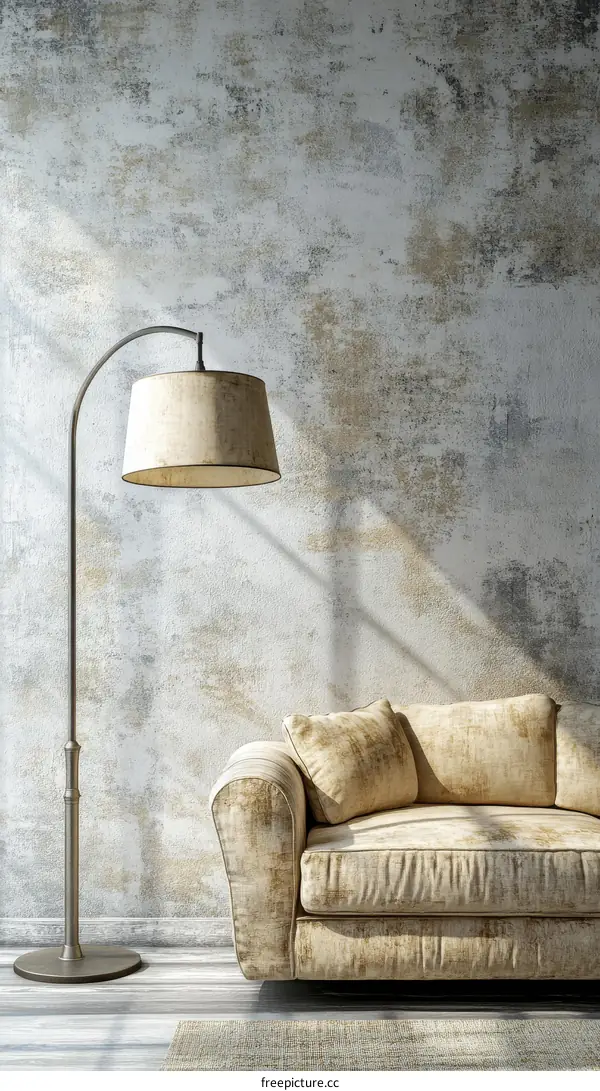 Rustic Living Room Interior with Beige Sofa