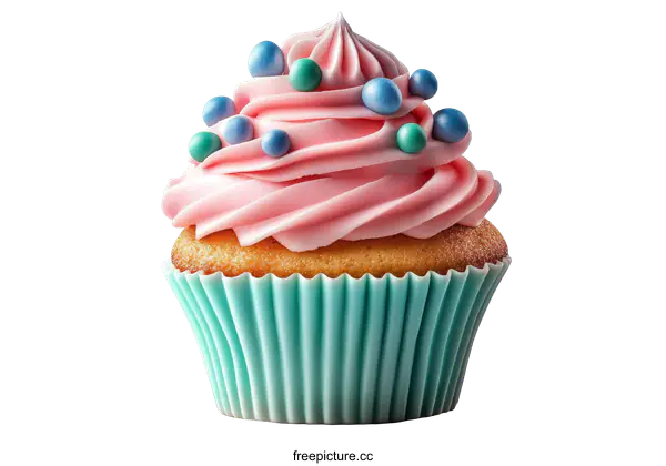 [Transparent Background PNG]Pink Whipped Cream Cupcake with Colorful Sprinkles