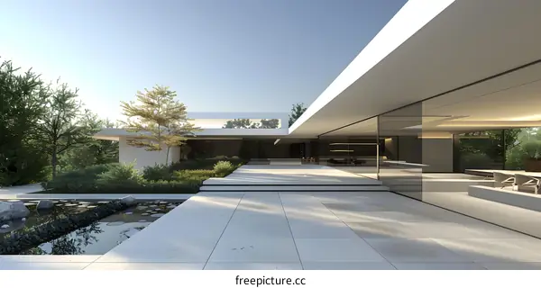 Modern Minimalist Home with Pond and Patio