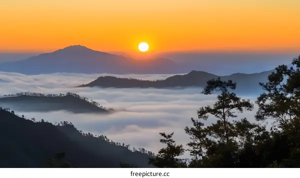 Sunrise Over Mountains and Clouds