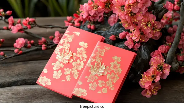 Traditional Chinese Red Envelopes with Floral Design