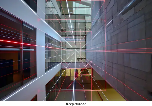 Laser Light Installation in Modern Building Interior