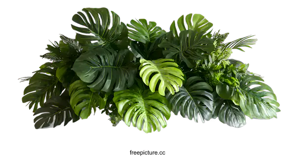 [Transparent Background PNG]Green Tropical Leaves on a White Background