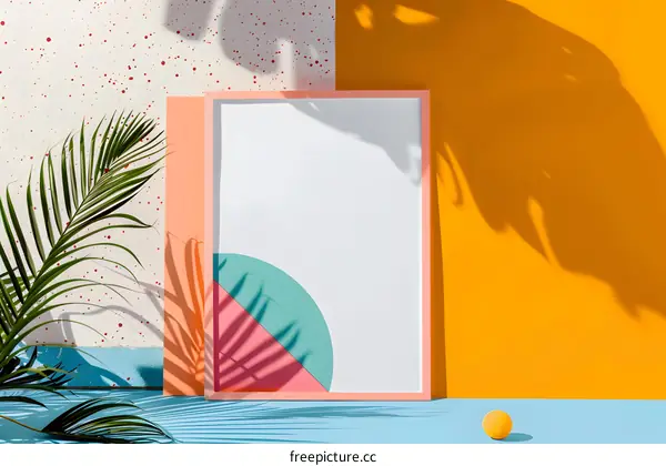 Blank Minimalist Summer Frame Mockup with Palm Leaf and Shadow