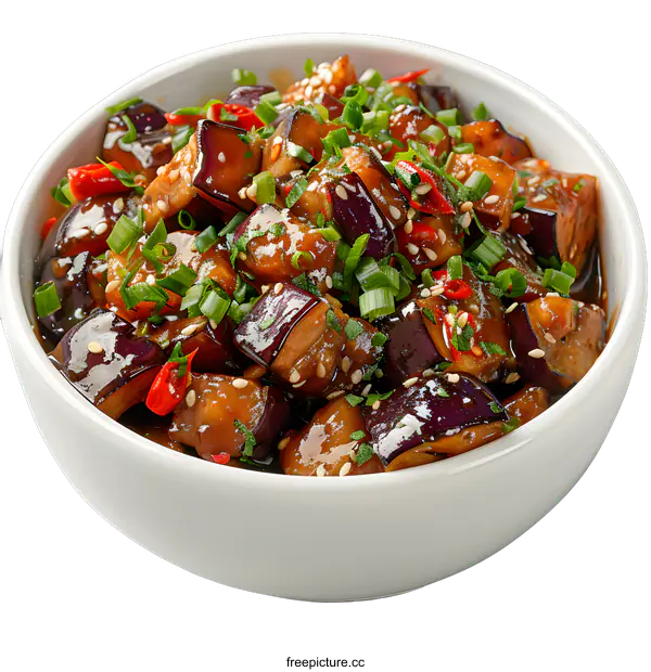 [Transparent Background PNG]eggplant salad with sesame seeds and herbs