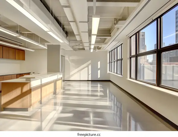 Empty Office Space With Large Windows and City View