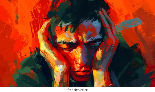 A man holding his head in anguish