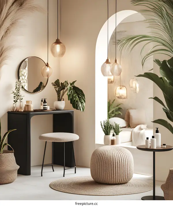 Modern Minimalist Interior Design with Natural Elements and Stylish Lighting