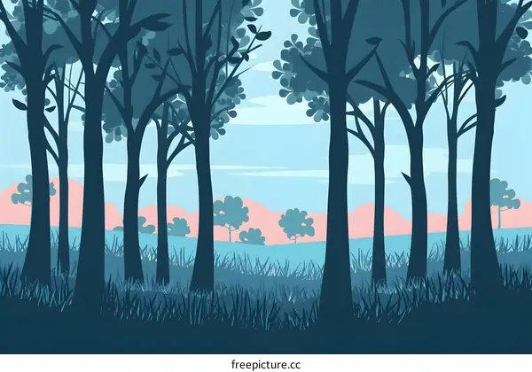 Forest Silhouette Illustration With Blue Sky