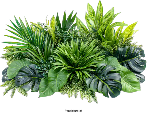 [Transparent Background PNG]Green Tropical Foliage Arrangement Isolated on White Background