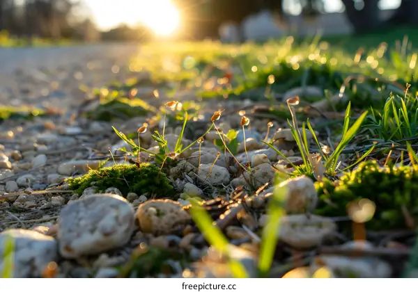 Close Up Of Grass And Rocks In The Sunlight