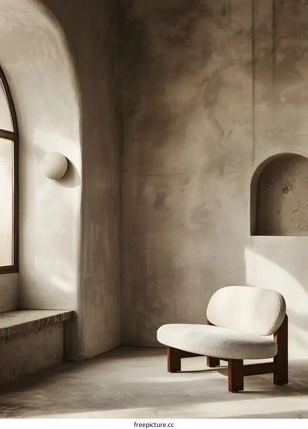 Minimalist Interior Design with Beige Sofa and Arch Window