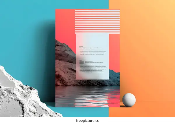 Abstract Minimalist Poster With Red Rock And Water