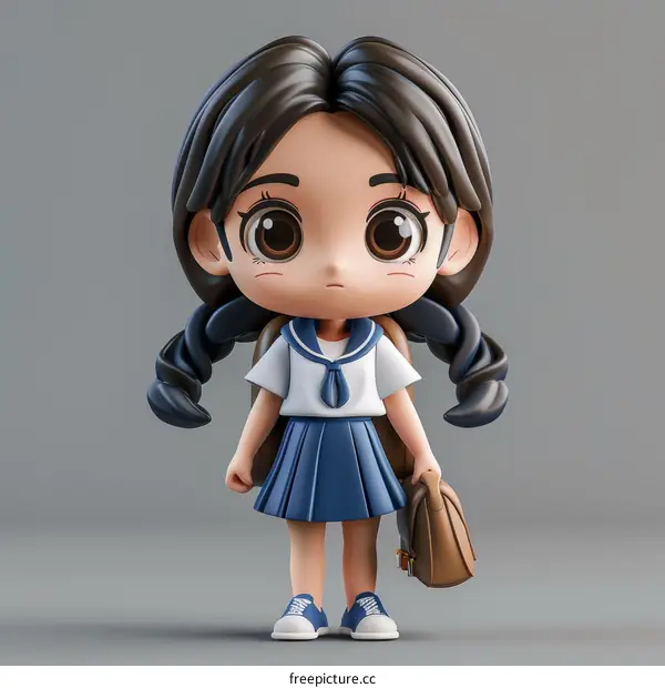 Cute Asian School Girl Character