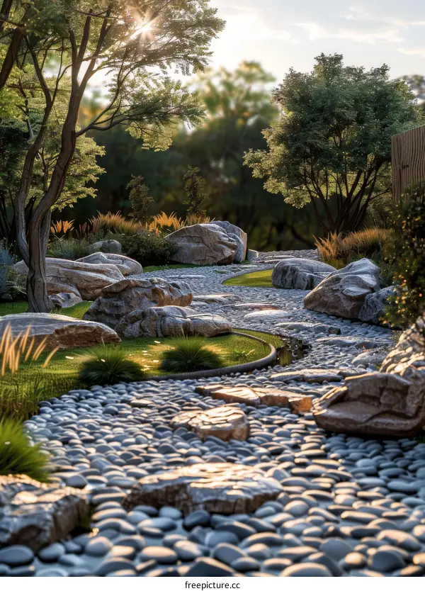 Peaceful Zen Garden Landscape Illustration