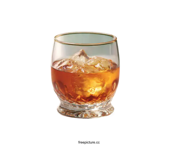 [Transparent Background PNG]Elegant Whiskey Glass with Ice