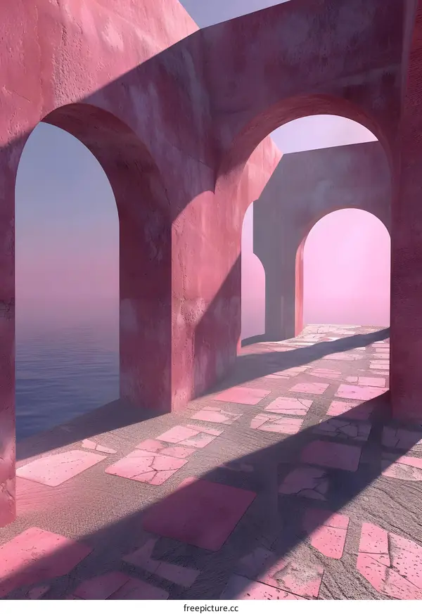 Pink Arches with Sky and Sea in the Distance