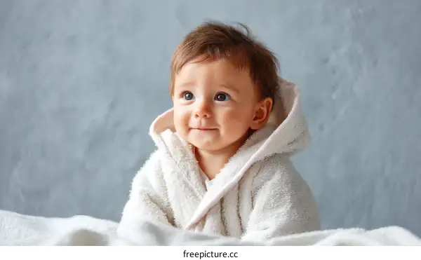 Adorable Baby Girl in a Soft Bathrobe