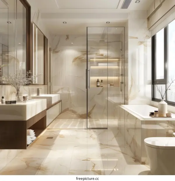 Modern Luxury Bathroom Design with Marble Tiles