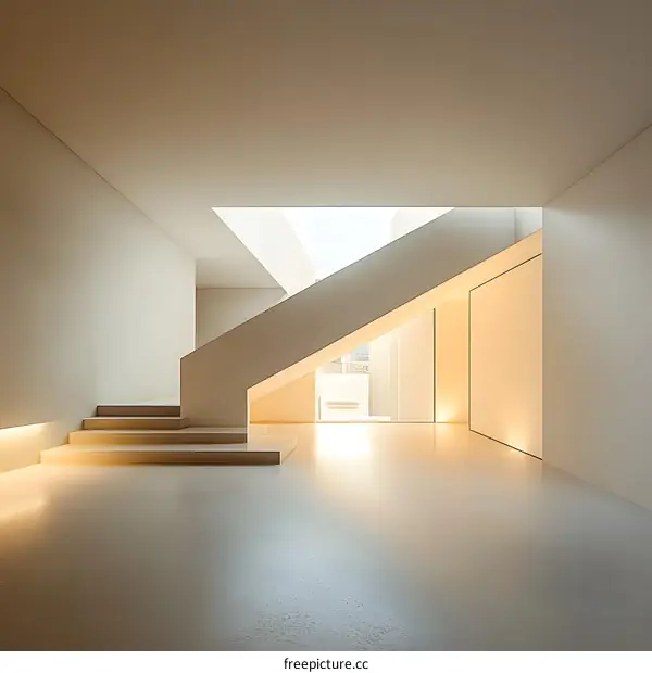 Modern Minimalist Interior Design With White Stairs
