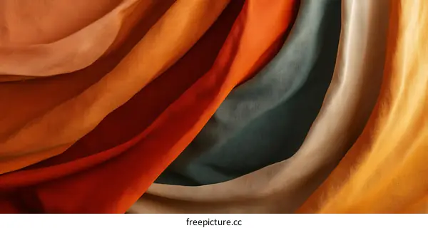 Abstract Texture of Draped Fabric in Orange and Green Colors