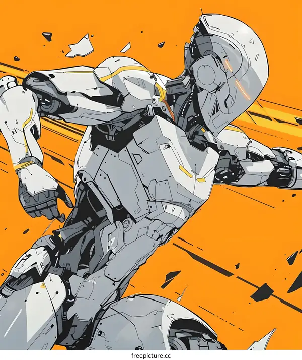 White Robot In Orange Background