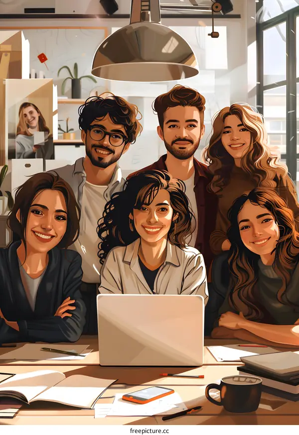 A group of people are having a meeting in an office.