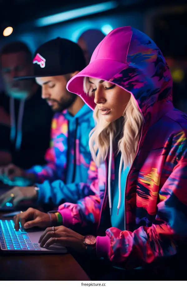 A group of young people are working on a project in a brightly lit room.