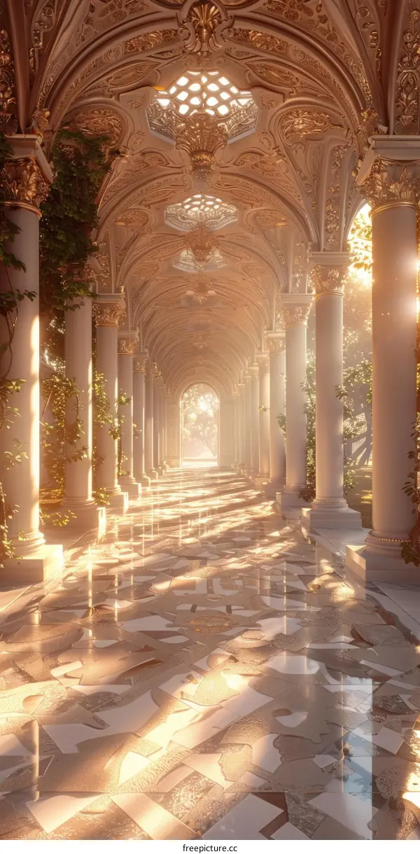 Golden Sunlight Through an Ancient Colonnade