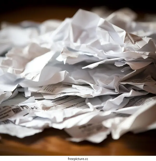 A pile of white crumpled paper