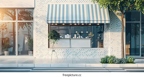 Modern Store Front With Striped Awning