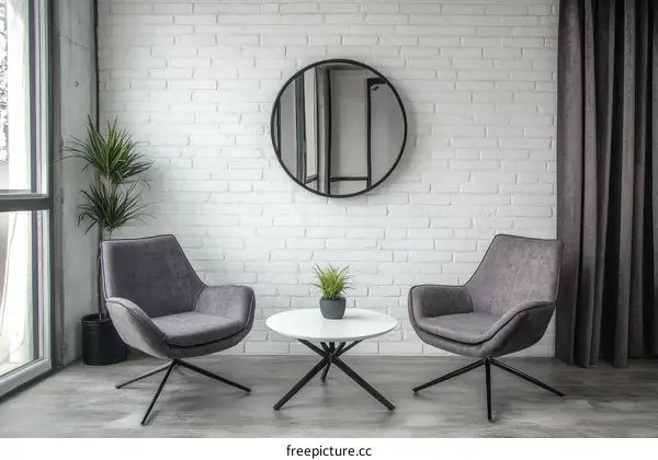 Modern Minimalist Living Room with Grey Armchairs