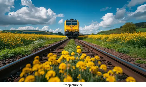 Train Journey Through a Sea of Yellow Flowers