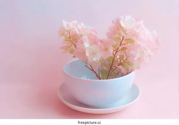 Delicate Pink Flowers in a Pastel Bowl