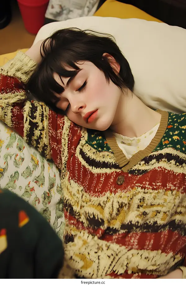 Sleeping Girl in a Striped Sweater