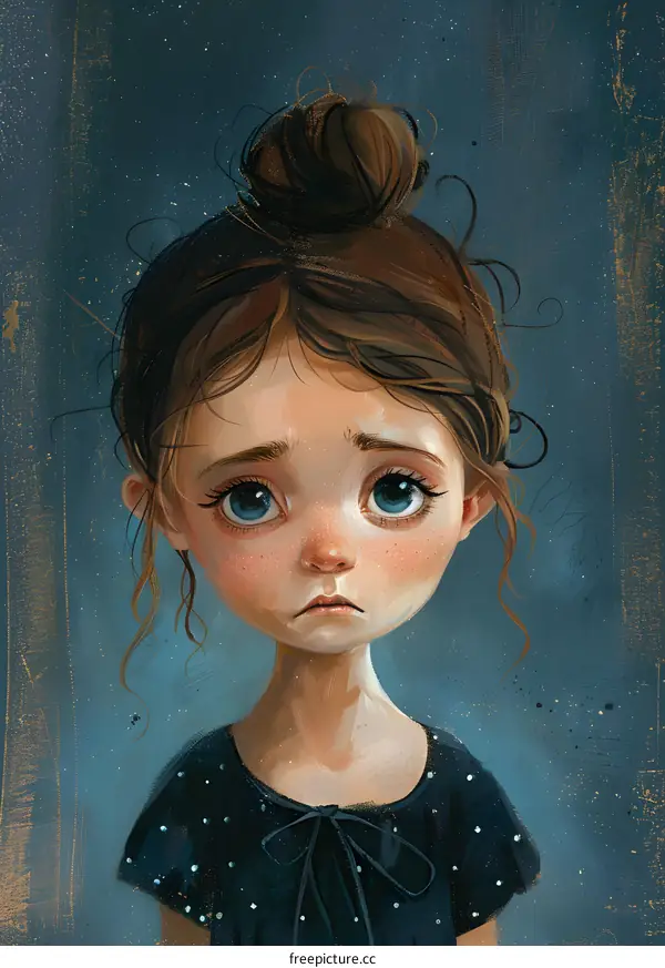 sad girl with brown hair and blue eyes