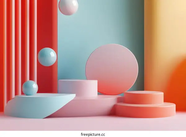 Abstract 3D Geometric Shapes Background Pastel Colors