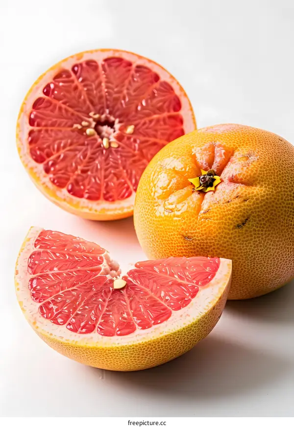 Fresh Ripe Grapefruit Slices on White Background