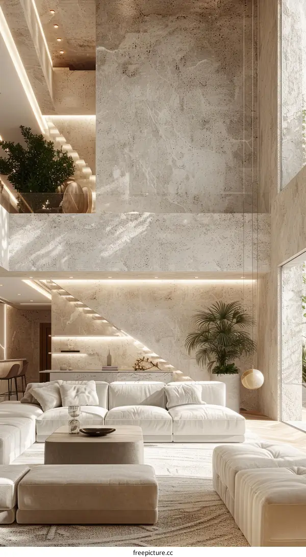 Bright and airy living room with high ceilings and large windows