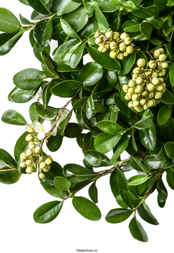 [Transparent Background PNG]Green Leaf Plant With Small White Flowers And Green Berries