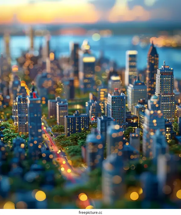 Cityscape Miniature Model at Dusk