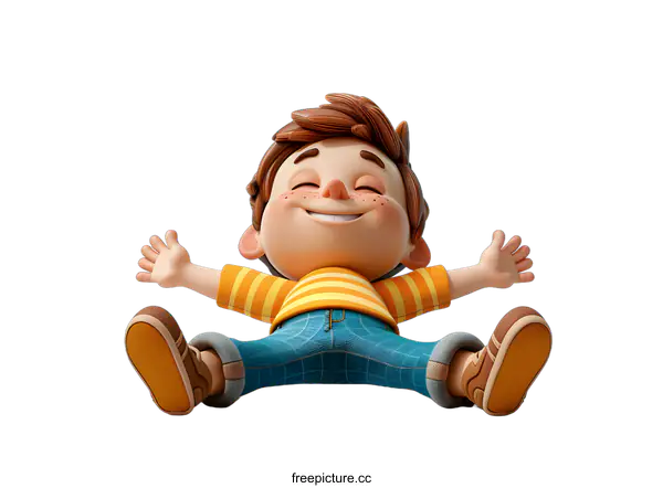 [Transparent Background PNG]A 3D rendering of a happy cartoon boy