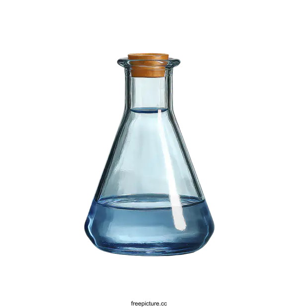[Transparent Background PNG]Light Blue Laboratory Flask with Cork