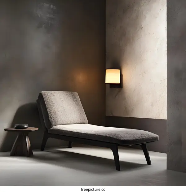 Minimalist Interior Design with Grey Wall and Chaise Lounge